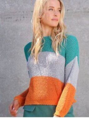 0075 Lumiere Colorblock Crewneck Sweater in Teal, Gray & Orange
